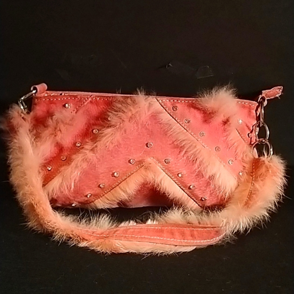 Pink Fur/Suede Diamond Studded Handbag